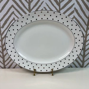 Kate Spade x Lenox Larabee Road Platinum 16" ovale Platte silber gepunktet USA - Bild 1 von 5