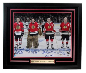 Hull/Mikita/Esposito/Savard Multi-Signed 16x20 Photo Blackhawks Framed PSA/DNA - Picture 1 of 4