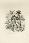 Antique Print-Landscape-A Man Tying Together Firewood-Best-1822