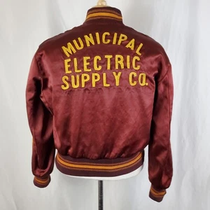 Chaqueta de equipo satinada vintage años 50 60 cremallera grande franela forrada cadena puntada letras - Imagen 1 de 11