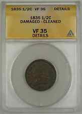 1835 Classic Head Half Cent Coin ANACS Damaged Cleaned VF-35 Details