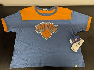  New York Knicks Womens Crop Shirt Large Blue Orange '47 NBA Basketball Cropped - Image 1 of 4