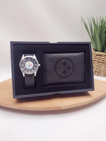 Pittsburgh Steelers NFL Black Watch And Wallet Gift Set - Free Shipping Cover