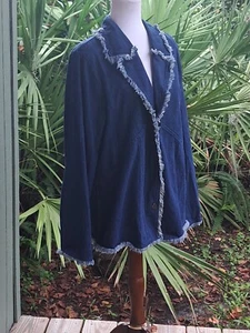 Shaver Lake Casuals Raw Edge Denim Jacket Sz XL Blue 100% Cotton - Picture 1 of 14