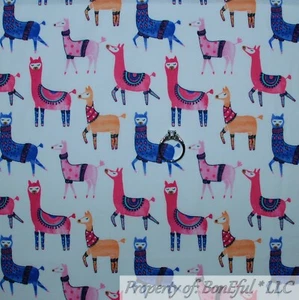 BonEful FABRIC FQ Cotton Quilt White Pink Baby Girl Unisex Llama Farm Animal Kid - Picture 1 of 14