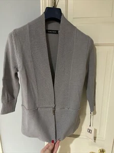 NWT Ivanka Trump Gray Silver Open Front Cardigan with Zipper Detail Size XS - Picture 1 of 6
