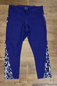 Nike Dri-Fit Capri Leggings Donna S Viola Multicolore Just Do It Palestra Zip Tasca - Foto 1 di 17