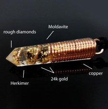 Most powerful Orgonite orgone pendant! Diamonds, Herkimer, Moldavite, 24k gold