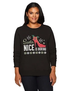 Hanes Women's PLUS 5XL Ugly Christmas Sweatshirt Black Santa Nice is Boring, NWT - Picture 1 of 2