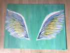 Large  48 W x 36 H x 2 D inches canvas acrylic painting of Blue Angel Wings