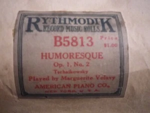 Rythmodik 12" Roll player piano HUMORESQUE OP.1 No.2 B5813 READ - Picture 1 of 11