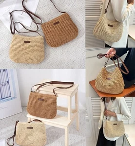 Summer Straw Crossbody Bag Women's Fashion Beach Woven Shoulder Handbag Purse - Picture 1 of 16