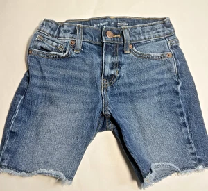 Old Navy High Rise Cut Off Denim Bermuda Jean Shorts Dark Wash Girl Size 7 - Picture 1 of 4