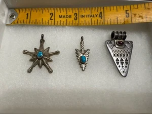 3 Vintage Pendant Sterling Silver 925 2 With Turquoise Cabochons Nearly 26 Grams - Picture 1 of 9