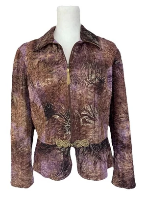 Joseph Ribkoff Womens 12 Formal Jacket Brown Purple Gold Zip Accent Career - Image 1 of 4