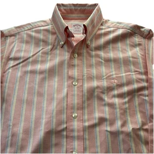 Camisa Brooks Brothers para hombre pequeña rosa a rayas sin planchar manga larga abotonada - Imagen 1 de 5