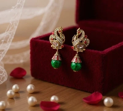 Винтажные золотые антикварные серьги с птицами-жар-птицами в виде цветка лебедя для художественного музея 18 карат деко фианиты - Изображение 1 из 4