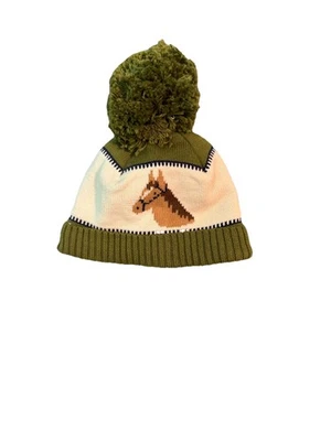 Janie And Jack Bebé Caballo Pom Gorro Verde Oliva Ecuestre Algodón Talla 3-6 Meses Foto 1 de 3