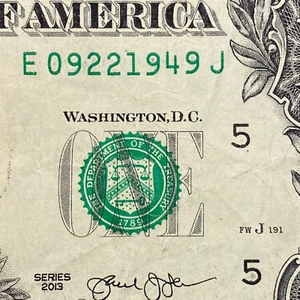 True Birthday September 22, 1949 Fancy Serial Number E09221949J One Dollar Bill - Picture 1 of 14