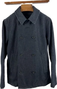 BANANA REPUBLIC Navy Blue Cotton Denim Unlined Full Zip Buttoned Peacoat L - Picture 1 of 10