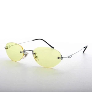 Yellow Rimless Oval Colored Lens Vintage 90s Sunglasses - Piper - Picture 1 of 3