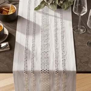 NEW Crate and Barrel Jemma Table Runner Eyelet Embroidered White 14 x 120" Holes - Picture 1 of 8