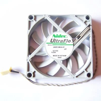 For Nidec U80R12MUA-57 J57 12VDC 0.25A 8cm 80mm 80x80x10 mm 2Wire Cooling Fan - Image 1 of 4
