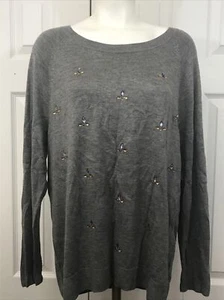 Liz Claiborne Womens Smoke Heather Gray Beaded L/S Soft Knit Sweater Sz L NWT - Bild 1 von 8
