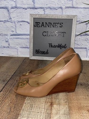 Zeppe Tory Burch Sally in pelle marrone punta aperta taglia 7 5