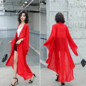 Women Sheer Chiffon Kimono Cardigan Long Jacket Shawl Shrug Bolero Summer Beach - Picture 1 of 15