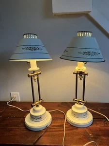 Vintage Paar 2 Underwriter Laboratories Toleware Einweg Beistelltischlampen Leuchten - Bild 1 von 11