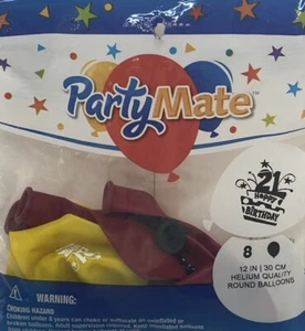 PartyMate 21 Happy Birthday Pack of 8 12" Multicolor Latex Balloons New!!! - Picture 1 of 1