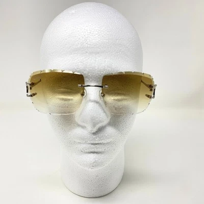 Gafas de sol Piccadilly Cartier marrón lente corte diamante marco plateado decoración C Foto 1 de 4