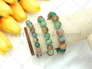 Natural Green Brown Banded Agate Stretchy Bracelet, Sku#EF25 - Picture 1 of 4