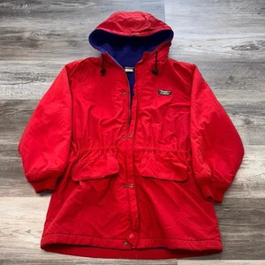 Vintage 80s LL Bean Red Purple Fleece Lined Boys L Hooded Nylon Jacket Outdoors - Picture 1 of 8