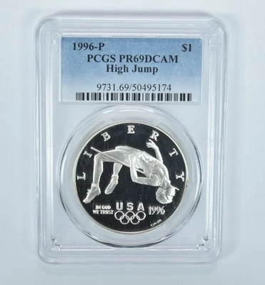 1996-P Olympic High Jump Commemorative Silver Dollar PR69 DCAM PCGS *7227 - Image 1 of 4