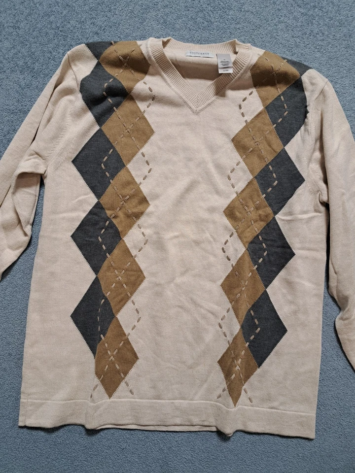 Concepts by Claiborne Men's Sweater Size Medium Beige Knit  V Neck Long Sleeve - Image 1 of 4