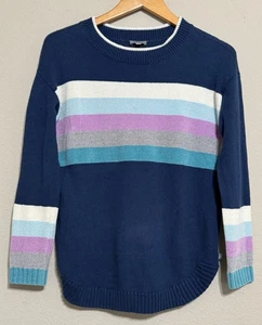 Suéter Pullover Tejido Mezcla Algodón Azul T by Talbots Para Mujer Rayas Talla S - Imagen 1 de 7