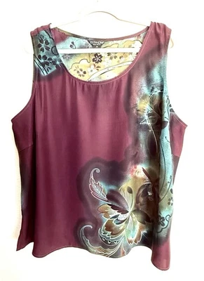 Blusa sin mangas 100 % seda sin mangas floral citrón Santa Mónica talla 3X para mujer Foto 1 de 4