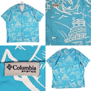 Columbia PFG Fishing Shirt Mens Size 3X Blue Swordfish Short Sleeve Button Up - Picture 1 of 12