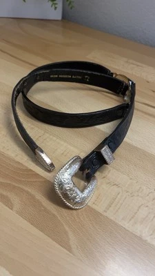 Cinturón de cuero para mujer Billy’s Western Wear plateado conchos en relieve talla 36 negro de colección Foto 1 de 4