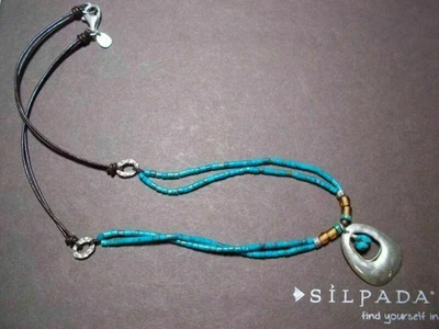 Colar pingente de contas Silpada prata esterlina 925 turquesa N2106. - Imagem 1 de 4