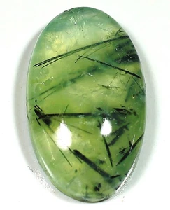 36 Ct 7X17X28 mm Natural Green Rutile Prehnite Oval Cabochon Gemstone DF-265 - Picture 1 of 1