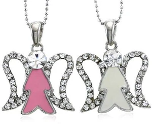 White Pink Enamel Angel Angelic Pendant Necklace Set Girl Charm Christmas Gift - Picture 1 of 1
