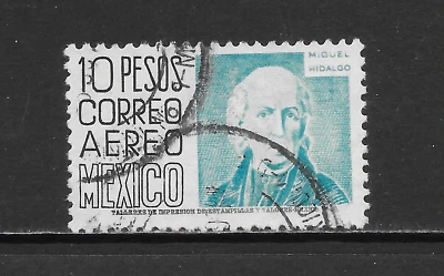 MEXICO SCOTT C197 USED VF - 1952 10p BLACK & AQUA AIRMAIL ISSUE - MIGUEL HIDALGO - Image 1 of 2