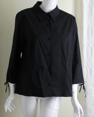 Camisa Top ETCETERA Talla 14 Negra Algodón Popelina 3/4 Elastizada Nudo Asiático Botones Foto 1 de 4