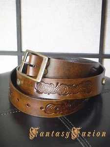 Medieval LARP Tribal Stamps Leather Belt - Picture 1 of 3