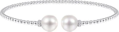 Brazalete Brazalete Ajustable Acento Diamante Natural y Perla de Agua Dulce 925 Esterlina Foto 1 de 2