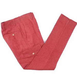 Isaia Berry Red Extrafine Linen Pants with Cargo Pockets 33 (Eu 50) NWT - Picture 1 of 8