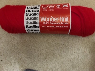  Hilo acrílico Bucilla Wonder-Knit 3 oz madeja roja Foto 1 de 3
